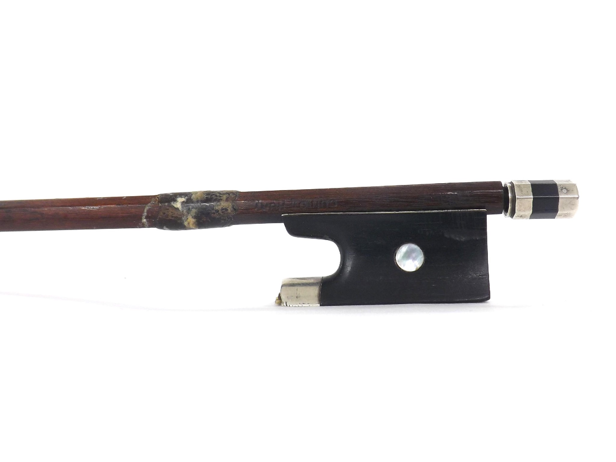 Appraisal: Silver mounted violin bow by and stamped Cuniot-Hury gm without