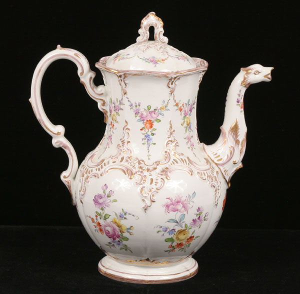 Appraisal: Herend porcelain coffee pot Rococo handle bulbous form embossed surface