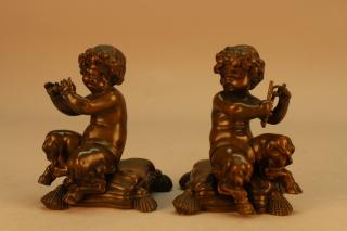 Appraisal: th C Pair of Signed Bronze Seated Satyrs Pair of