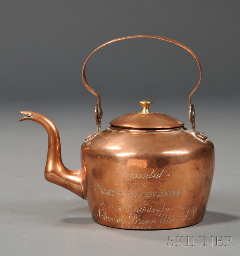 Appraisal: Small Copper Teapot with Engraved Presentation New York th century