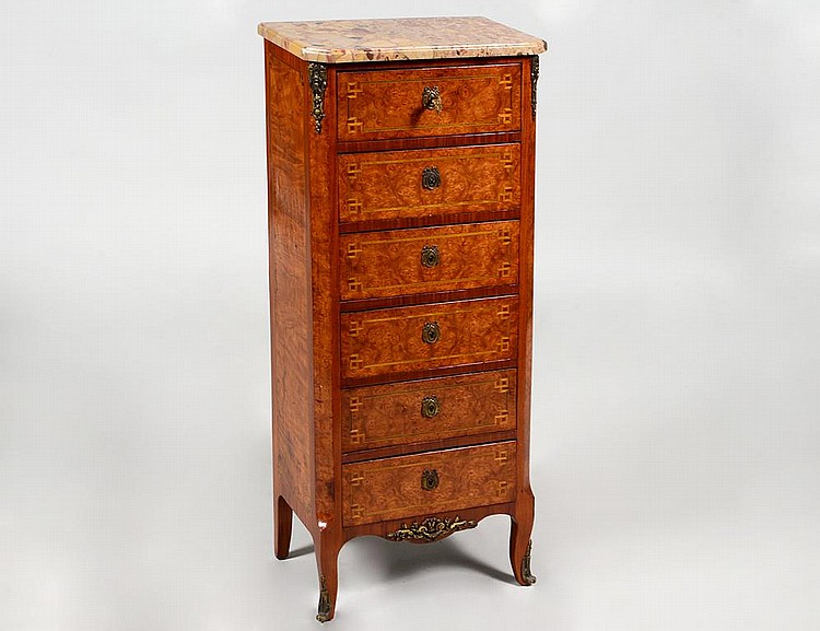 Appraisal: LOUIS XV STYLE VARIOUS WOOD TALL CHEST OF DRAWERSLate th