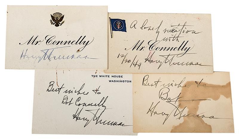 Appraisal: Four Harry S Truman Signed Cards Truman Harry S Four