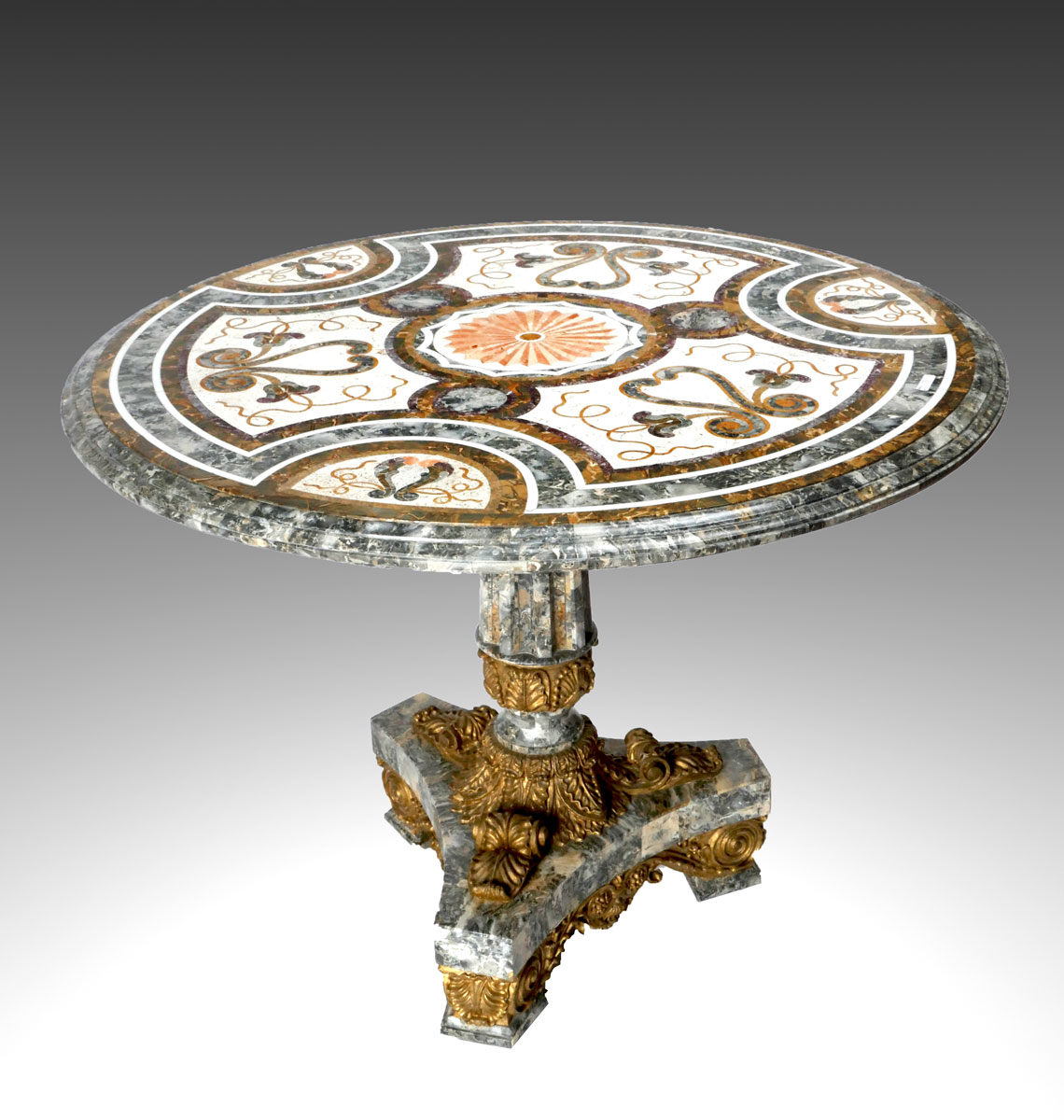 Appraisal: ITALIAN MARBLE CLAD CIRCULAR TABLE Colorful marble clad table having