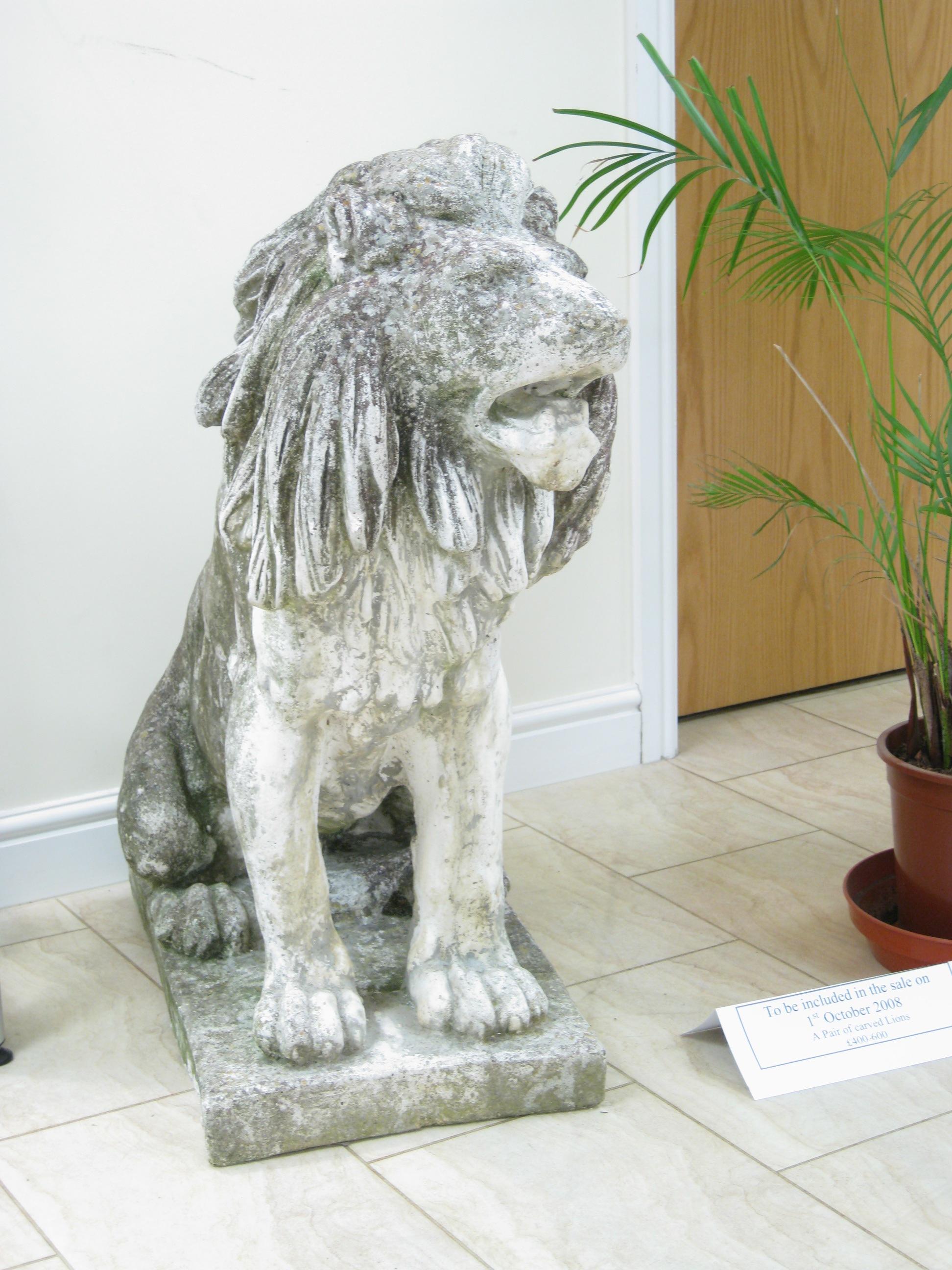 Appraisal: Pair of large composition seated Lions