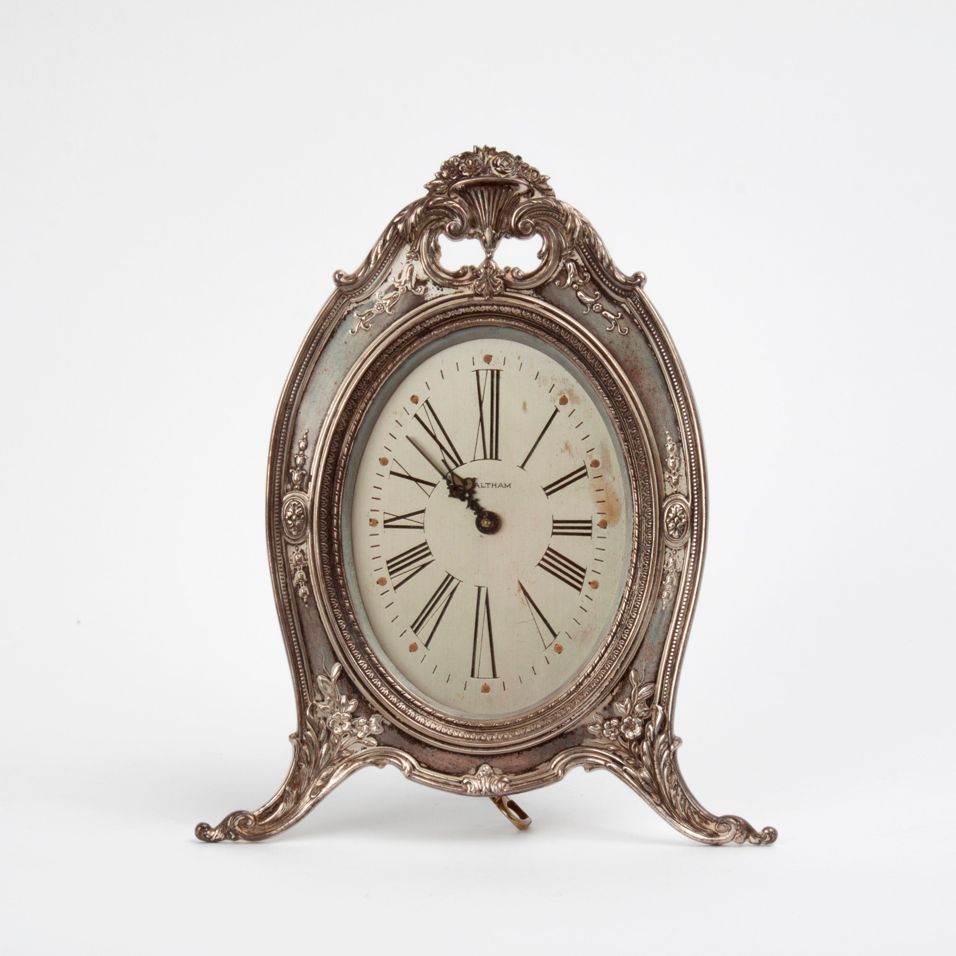 Appraisal: REED BARTON STERLING WALTHAM DRESSER CLOCK A sterling silver Reed