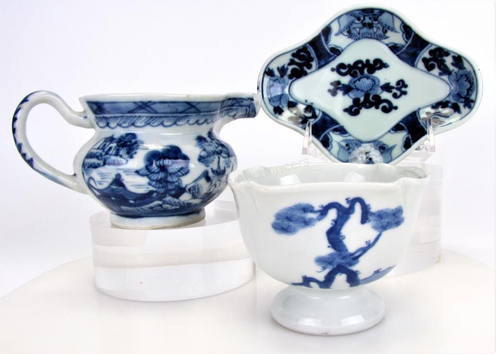 Appraisal: Group of Canton Blue and White Porcelain three total including