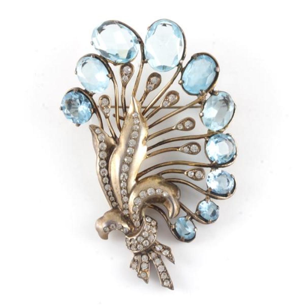 Appraisal: EISENBERG ORIGINAL STERLING FLORAL SPRAY PIN BROOCH WITH LARGE AQUA