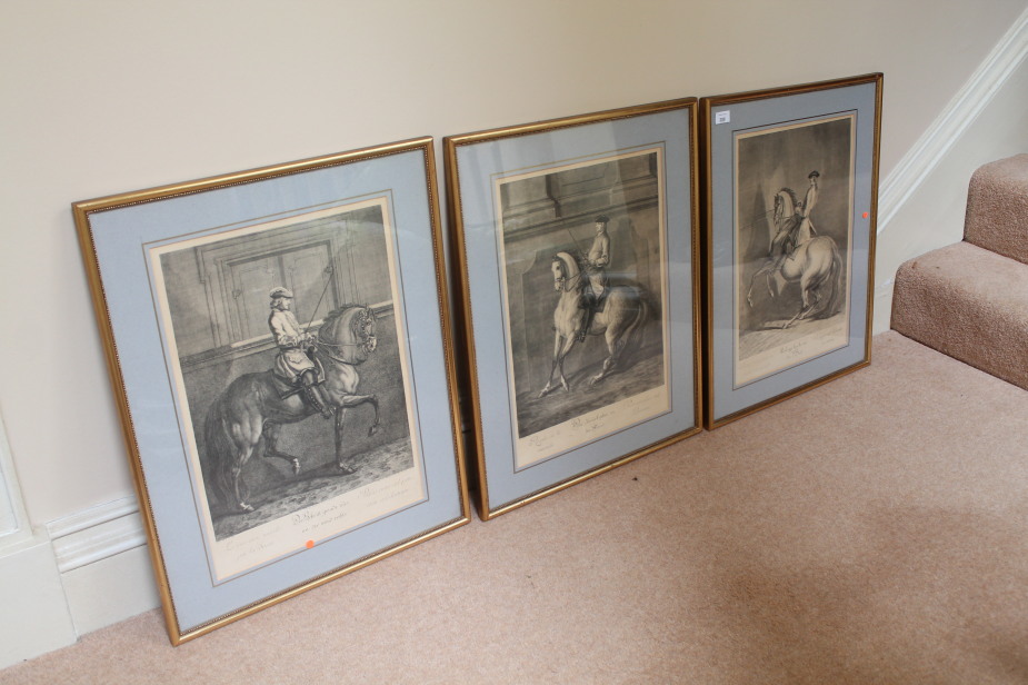 Appraisal: Three thC engravings of Austrian horsemen with their mounts cm