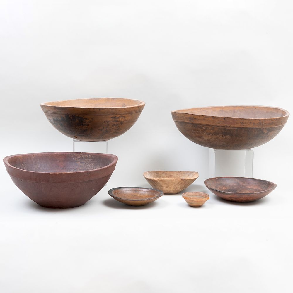 Appraisal: Group of Seven American Wood Bowls Comprising Two large bowls