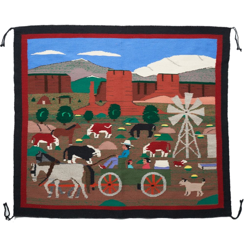 Appraisal: Pictorial Navajo Rug Blanket Weaving Farm Scene Native American pictorial