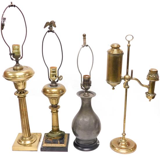 Appraisal: LIGHTING Four metal table lamps th C CFA Hinrich's student