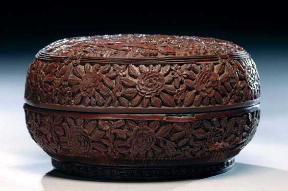 Appraisal: ANTIQUE CARVED LACQUER BOX Antique Chinese carved cinnabar lacquer box