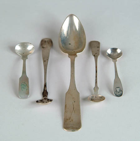 Appraisal: NINE ASSORTED COIN FLATWARE PIECES Lot consists of tongs by