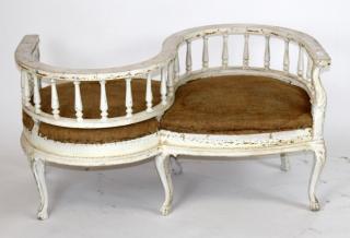 Appraisal: French Louis XVI style tete a tete settee French Louis