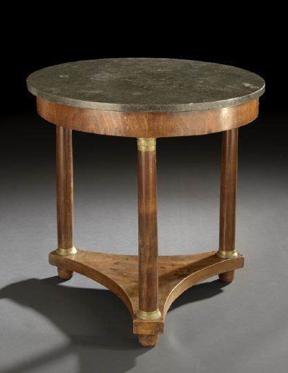 Appraisal: Empire-Style Mahogany and Marble-Top Center Table mid- th century the