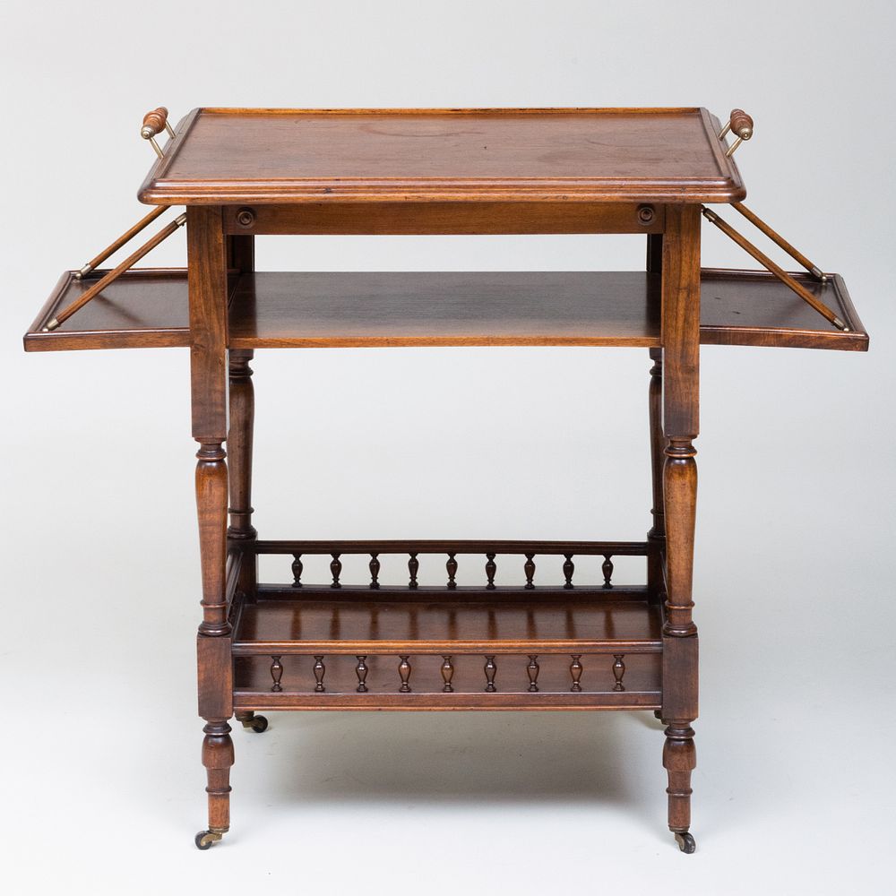 Appraisal: Victorian Style Walnut Three-Tier Bar Cart Raised on casters x