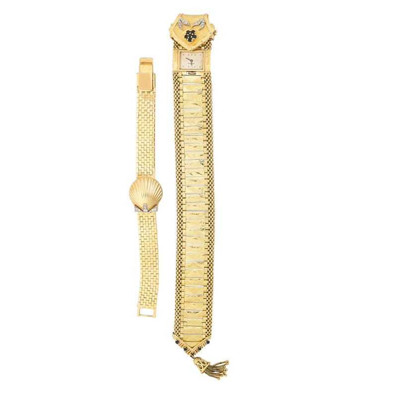 Appraisal: TWO K YELLOW GOLD DESCREET BRACELET WATCHES Retailed by J