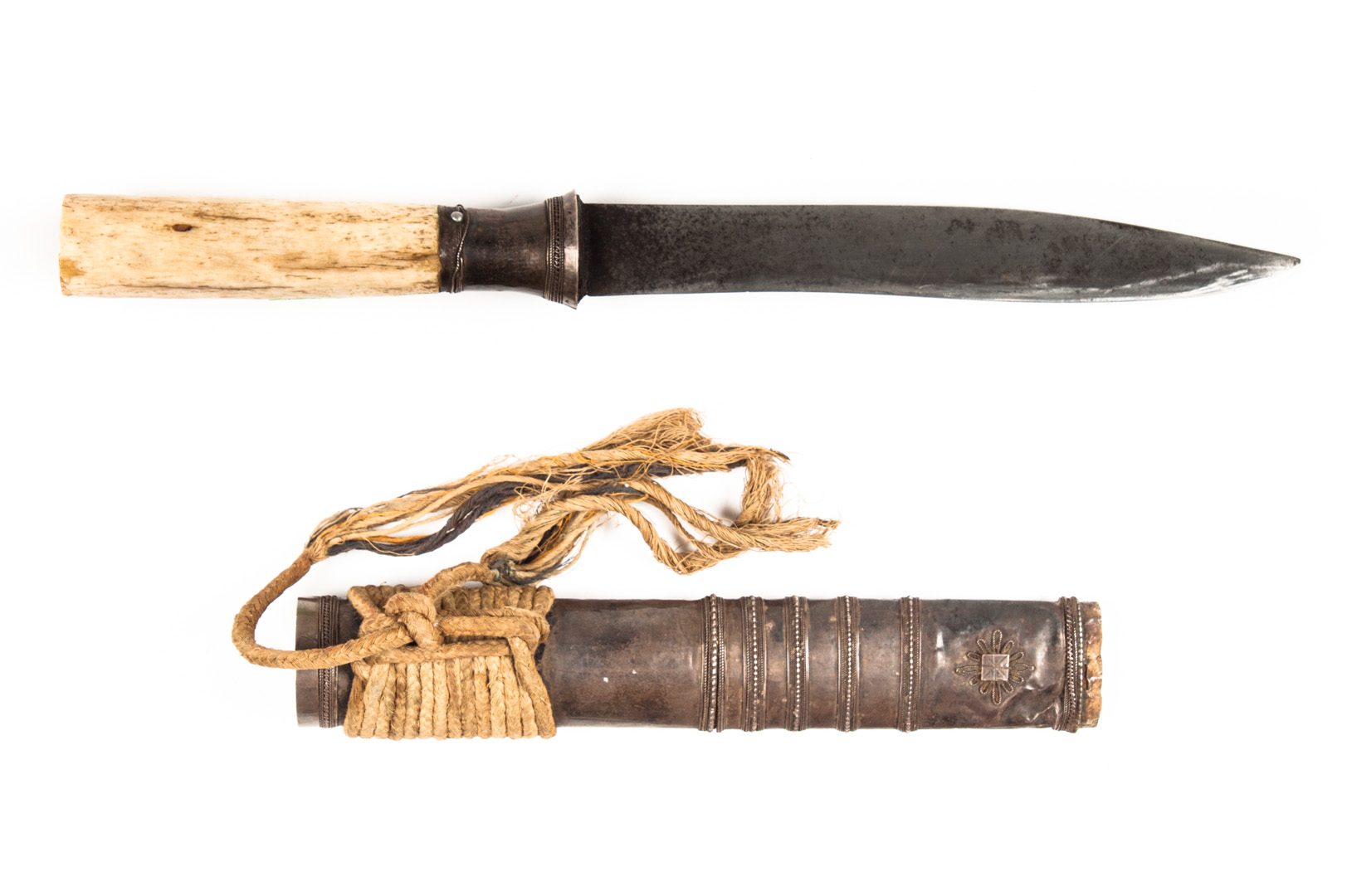 Appraisal: Burmese dah dagger and scabbard the knife with silver and