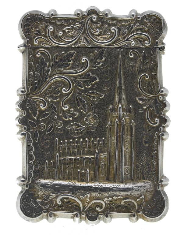 Appraisal: A FRENCH SILVER CARD CASE die stamped with a church