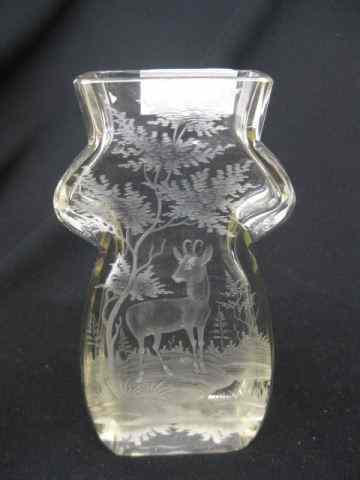 Appraisal: Bohemian Intaglio Cut Glass Vase stag in forest unusual shape