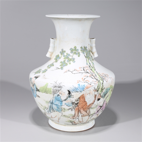 Appraisal: Chinese early- th century famille rose porcelain vase with scholar