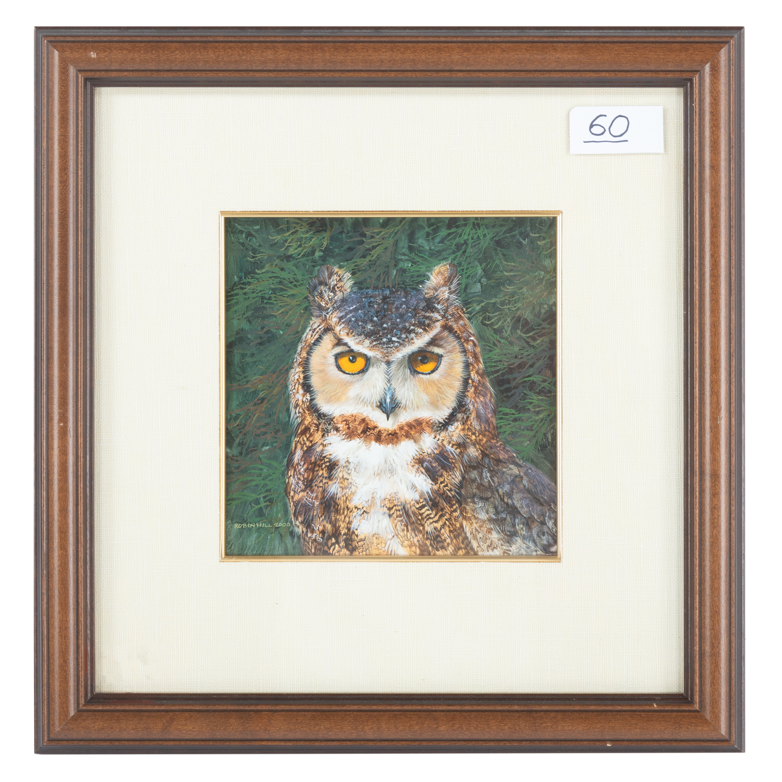 Appraisal: ROBIN HILL GREAT HORNED OWL WATERCOLOR American b Watercolor and