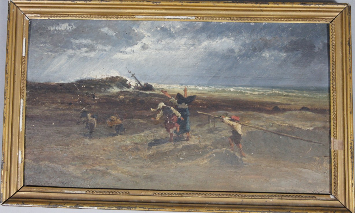 Appraisal: Jean-Amedee Baudit - Figures on a coast with shipwreck and