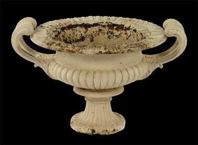 Appraisal: A white painted cast iron garden urn with a pair