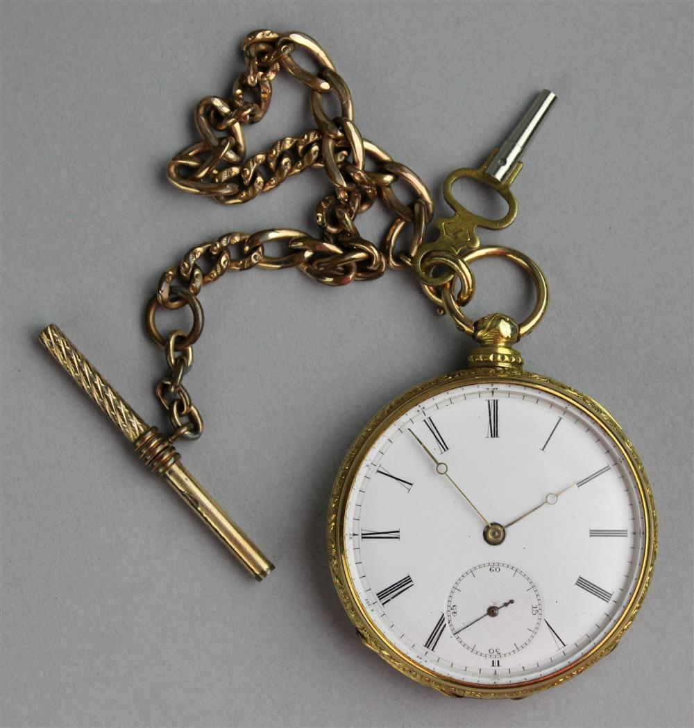 Appraisal: K YELLOW GOLD M J TOBIAS OPEN FACE POCKET WATCH