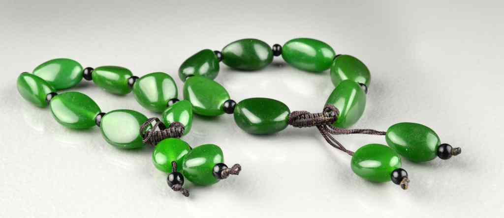 Appraisal: Pr Chinese Jade Bead BraceletsEach consisting of nine oval shaped