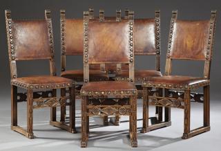 Appraisal: Set of Six Spanish Renaissance Style Carved Oak Di Set