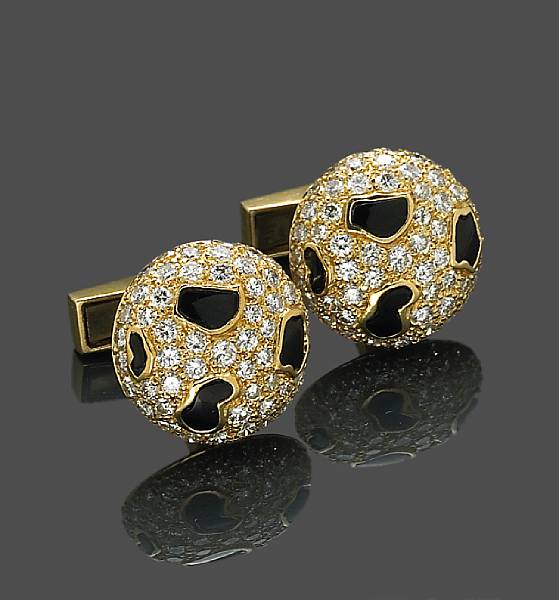 Appraisal: A pair of diamond and black onyx cufflinks estimated total