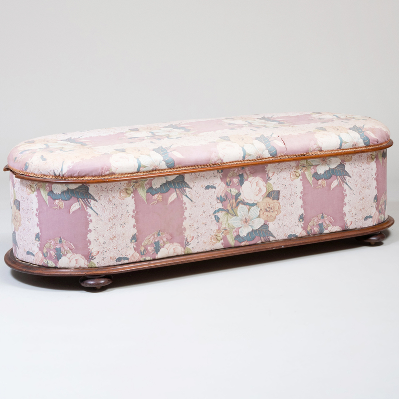 Appraisal: EDWARDIAN MAHOGANY AND UPHOLSTERED OTTOMAN x ft x in Condition