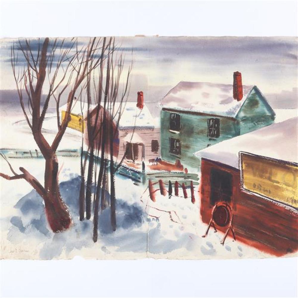 Appraisal: CHARLES E BARNES AMERICAN - LARGE EARLY RURAL VILLAGE WINTER