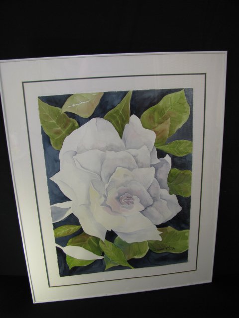 Appraisal: Watercolor painting of white gardenia by artist Debbie Lynch local