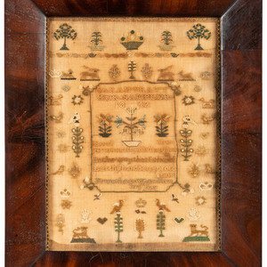 Appraisal: An Embroidered Needlework Sampler Dated signed by Sarah Pratt x