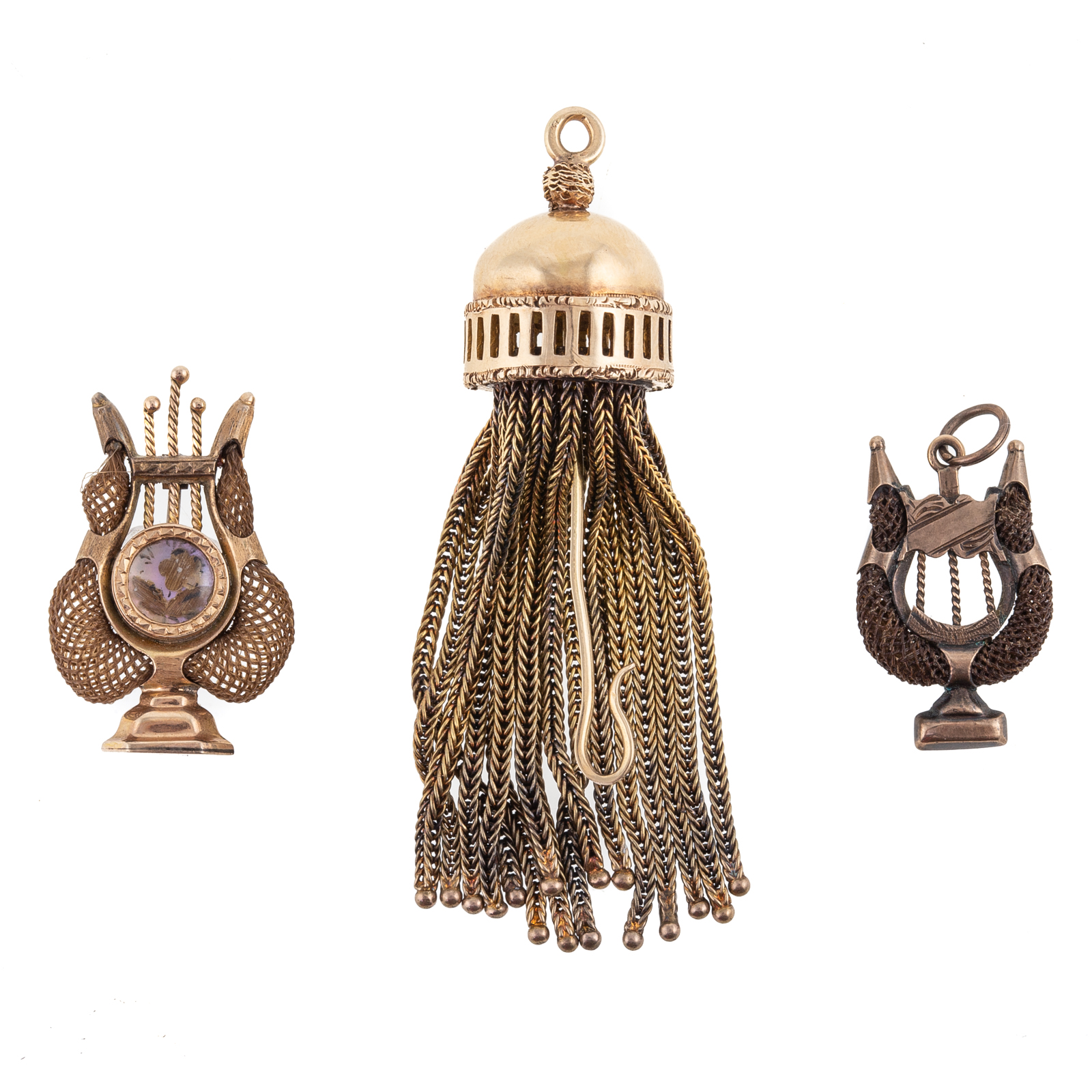 Appraisal: VICTORIAN WATCH HOOK HAIRWORK PIECES IN GOLD K yellow gold