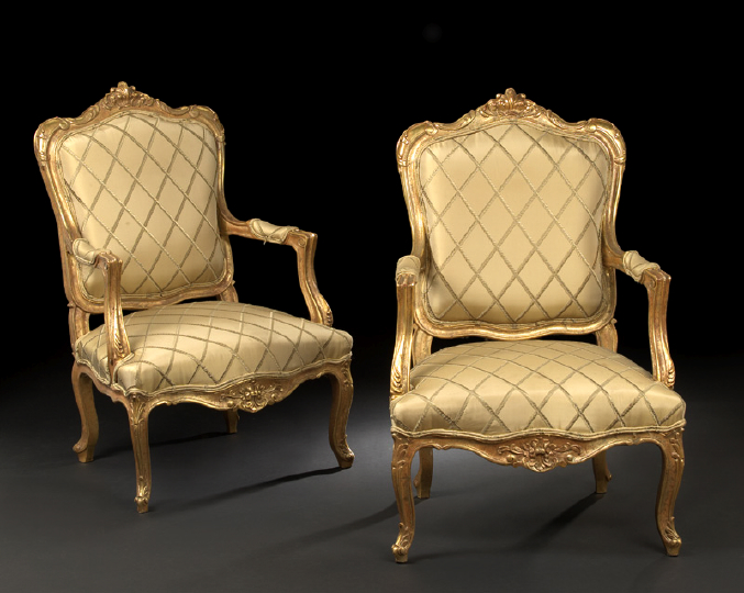 Appraisal: Pair of Louis XIV-Style Giltwood Fauteuils early th century each