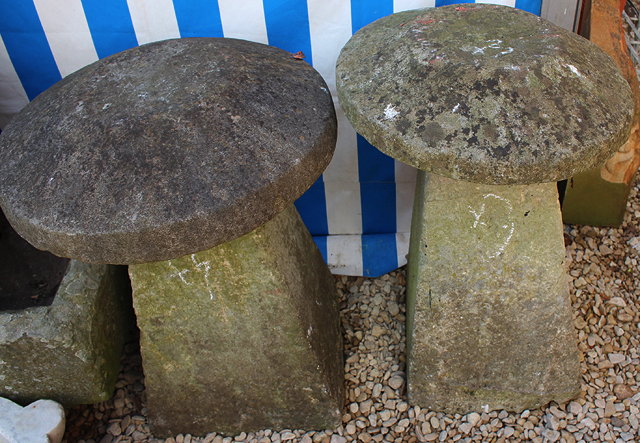 Appraisal: A GROUP OF THREE OLD STADDLE STONES the largest cm