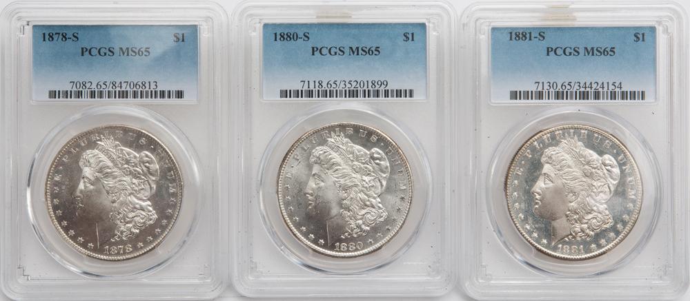 Appraisal: PCGS GRADED MORGANS -S -S -S EACH MS Three Morgan