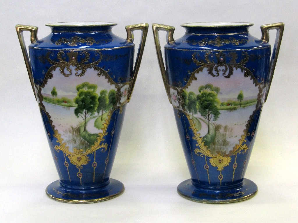 Appraisal: Pair of Peacock China Japan vases each with a handpainted