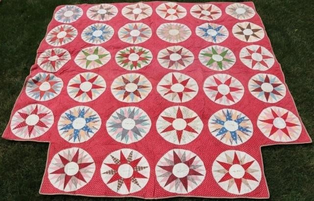 Appraisal: MID- TH CENTURY HAND SEWN AMERICAN FRIENDSHIPPOSTER BED QUILT WITH