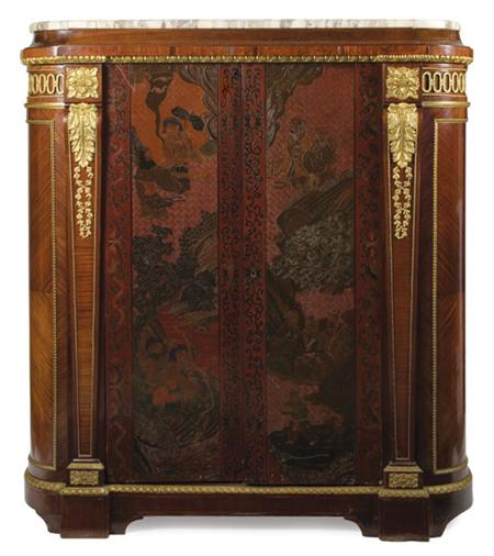 Appraisal: Louis XVI Style Gilt-Metal Mounted Mahogany and Walnut Cabinet Estimate