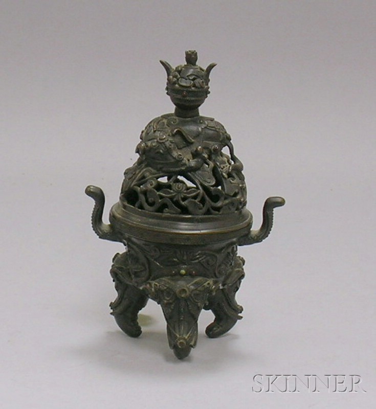 Appraisal: Small Asian Cast Bronze Footed Incense Burner ht in