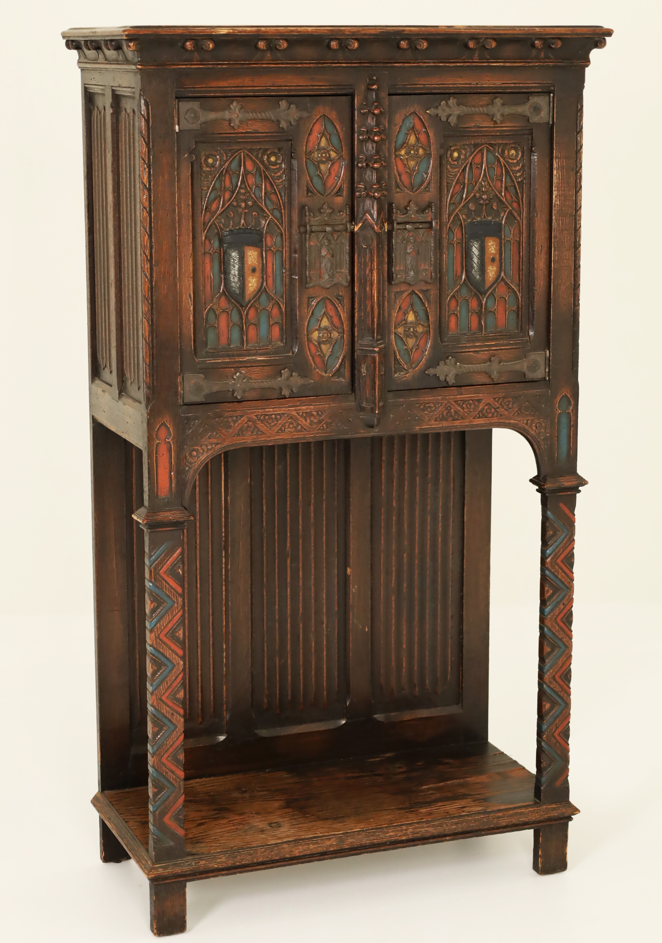 Appraisal: EUROPEAN OAK POLYCHROME GOTHIC CABINET European oak polychrome and Gothic