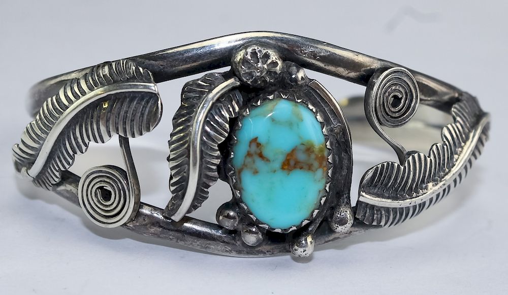 Appraisal: Native American Navajo Silver Turquoise Cuff Native American sterling silver