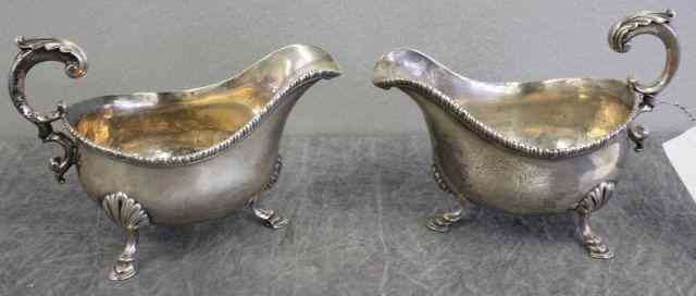 Appraisal: STERLING Pair of th Cent English Sauce Boats From a