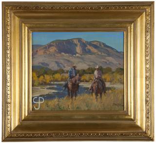 Appraisal: Phil Starke ''Rider Along the Shoshone River'' two cowboys on