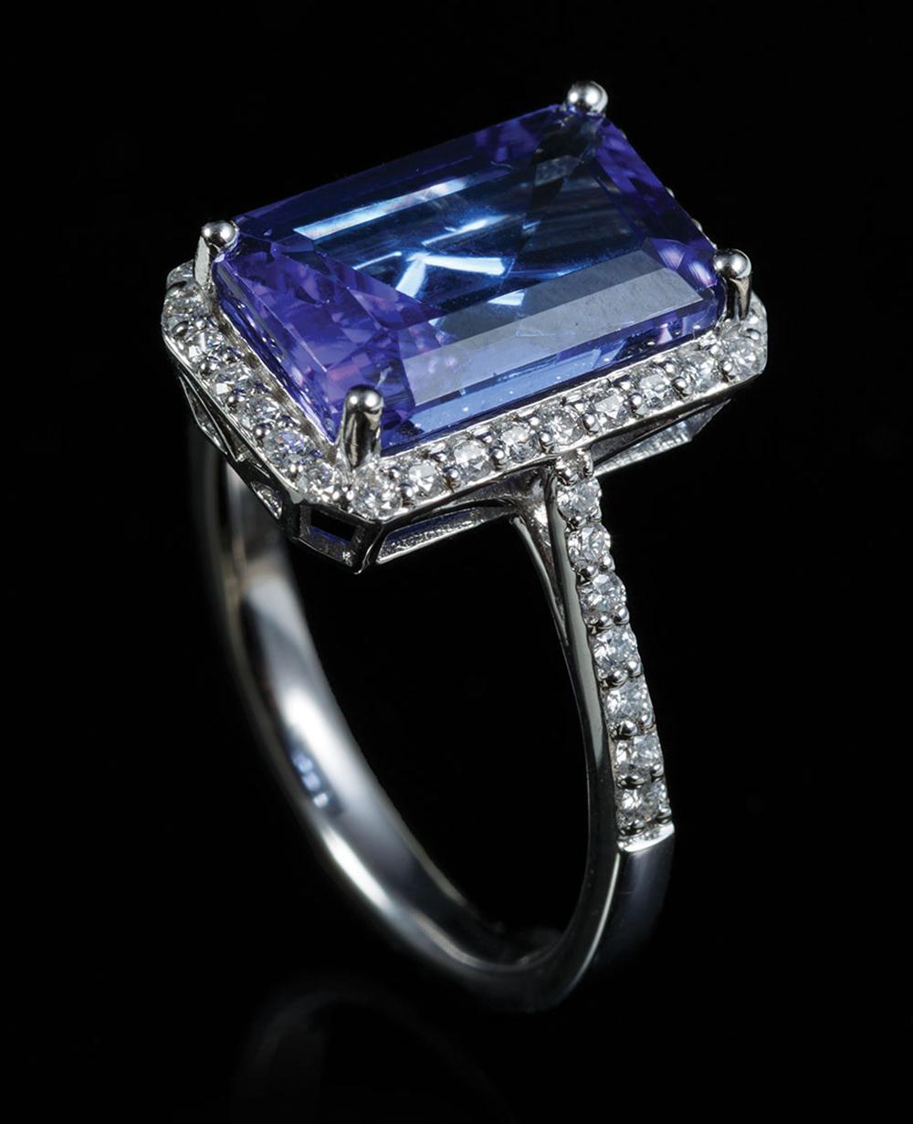 Appraisal: kt White Gold Tanzanite and Diamond Ring center prong set