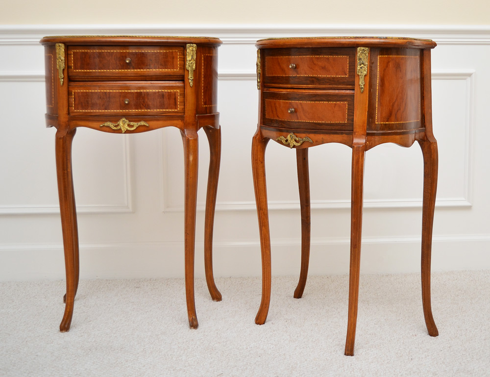 Appraisal: PAIR LOUIS XV STYLE SIDE STANDS Parquetry inlay and ormolu